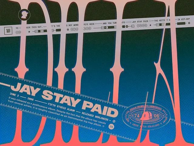 A campaign poster in teal and pink, the words STAY PAID set across a repeating column motif.